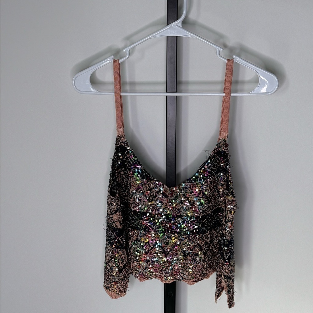 Free People Twilight Rose Combo Tank Sequin Crop Camisole in Pink and Blue NWT - Picture 9 of 10